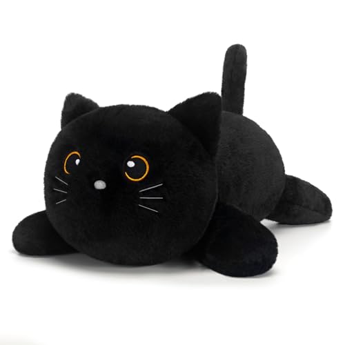 SQEQE Weighted Black Cat Stuffed Animals Soft Weighted Cat Plush Pillow Cute Plushie Toy for Kids Adults 25CM