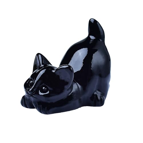 DZJXBZhu Obsidian Cat Crystal Statue Healing Crystal Reiki Meditation Pocket Gem Guardian Sculpture Home Study Table Desk Decor Collection Gift for Loved Ones