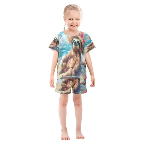 Sloth Cartoon Kids Pjs Set Boys Girls Summer Short-Sleeve Sleepwear Pajamas 2PCS3