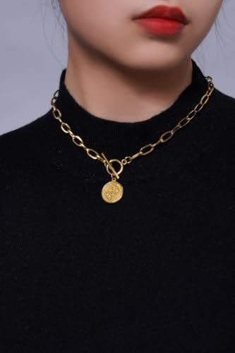 925 Sterling Silver Toggle Necklaces Women Men, 14k Yellow Gold Unisex Thick Chain Toggle Necklace - Saint St Benedict Coin Toggle Charm, OT Buckle Toggle Clasp For Christmas Birthday Gifts4