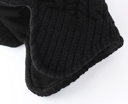 Llmoway Men Women Knit Beanie Hat With Brim Winter Earflap Hat Fleece Lined Visor Newsboy Cap Black #TOP5