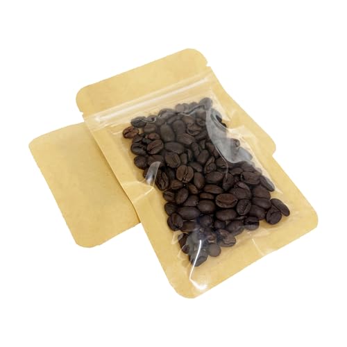 FERENLI 100 Pcs Resealable Thickened Clear Kraft Paper Bags 3.9x5.9 inch with Zipper Seal Lock Flat Food Storage Packaging Bags Heat Sealable Seed Packets for Small Business Snacks Nuts Tea