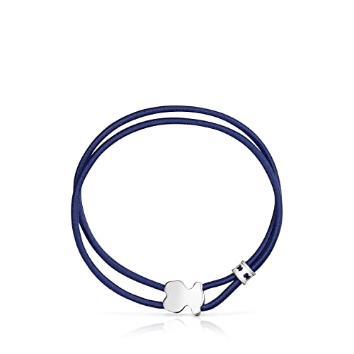 TOUS Pulsera Elástica en Azul para Mujer con Motivo de Osos En Plata de Primera Ley 1,1cm, 17 cm de...