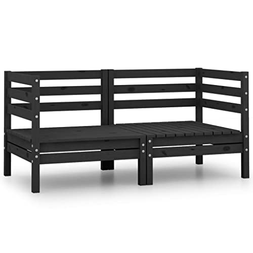 vidaXL Gartensofa 2-Sitzer, Gartenmöbel 2 Ecksofa, Modular Sofa Lounge Sitzgruppe für Garten Terrasse Balkon, Loungemöbel, Schwarz Kiefer Massivholz