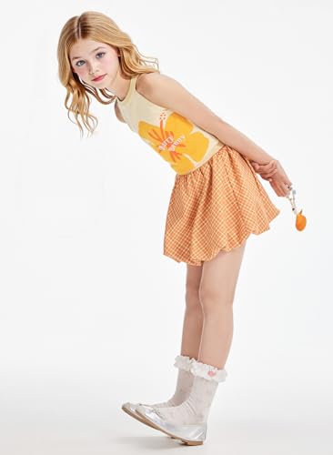 Girls Halter Knit Tank Top Cute Summer Ice Silk Flower Camisole for 6-16 Years,Sleeveless Lightweight Shirt,Teen Girls Tops4