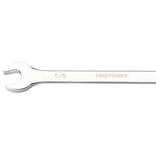 Image of MAXPOWER 5 /8 inch Combination Wrench, Professional Open & Box End, Mirror Polished Finish, Forged Heat-Treated Cr-V Steel, 12-Point Design