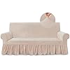 NICEEC Sofa Cover Super Soft 1 Piece Beige Pink Sofa Slipcover for Sofas Stretch Spandex Couch Covers for Living Room Easy Fit Washable Furniture Sofa Protector with Skirt