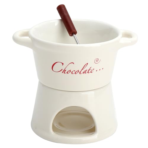FIUTEKO Service à Fondue en céramique avec Tasse et Fourchette - Mini caquelon en Porcelaine de 300 ML pour Fondue au Chocolat au Fromage et au Beurre Idéal pour l'hiver la Saint-Valentin