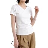 [INNIFER] Tシャツ レディース 半袖 【綿100%】 Vネック ティーシャツ 無地 体型カバー 小顔 着痩せ おしゃれ カジュアル 通勤 快適 シンプル 定番 カットソー トップス 春 夏