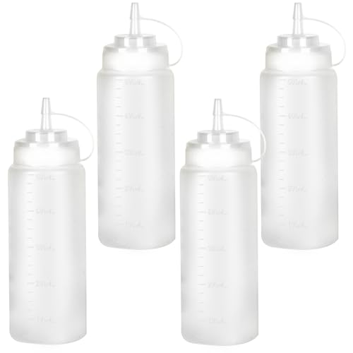LiuHancsqd 4 Stück Squeeze Flasche, 500 ml Quetschflasche, Plastik Saucenflasche mit Kappe, Condiment Dosierflaschen für Mayonnaise Soßen Olivenöl Malen Pigment Ketchup Spender