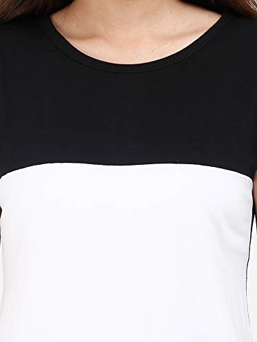 Image of FLEXIMAA Women's Cotton Round Neck Color Block Half Sleeve Long Top