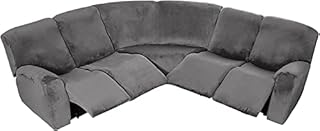 Recliner Slipcover, L Shape Sectional Recliner Sofa Covers, 5 Seater Velvet Stretch Reclining Couch Covers for Reclining L Shape Sofa, Slipcovers Thick, Soft, Washable (Grey, 5 Seater Velvet)