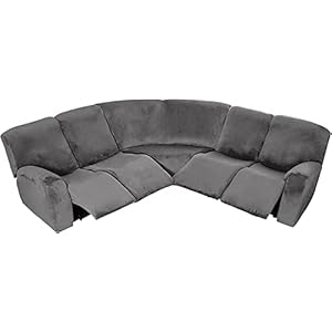 Recliner Slipcover, L Shape Sectional Recliner Sofa Covers, 5 Seater Velvet Stretch Reclining Couch Covers for Reclining L Shape Sofa, Slipcovers Thick, Soft, Washable (Grey, 5 Seater Velvet)