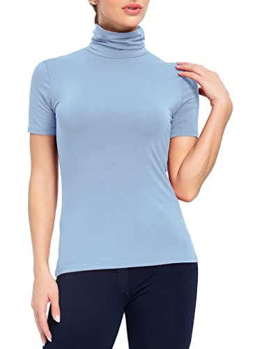 Image of AUHEGN Women's Mock Turtleneck Top Short Sleeve Lightweight Active T-Shirt (S-XXL)