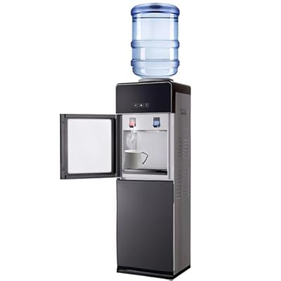 Timoau Top Loading Water Cooler Dispenser for 5 Gallon Bottle - Hot & Cold Water Machine with Child Safety Lock & Storage Cabinet for Home Office, Gray