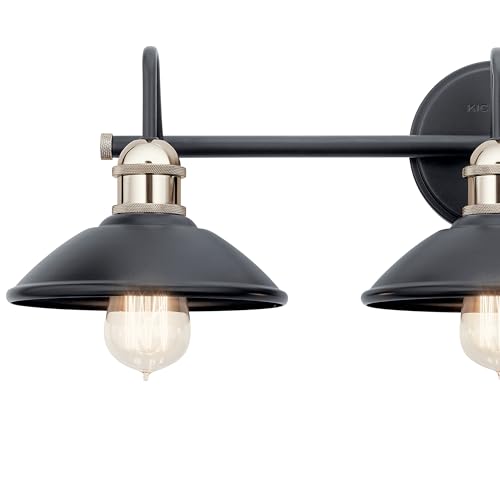 Image of Kichler Clyde 3-Light Bathroom Vanity Light Fixture with Vintage Industrial Design in Black Finish, Wall Mount Over Mirror Lighting for Bathroom (7.25 inch x 26.5 inch x 8.25 inch), 45945BK
