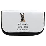 Trousse de beauté étui Maquillage Pictogramme Malinois avec Texte Personnalisable Noir