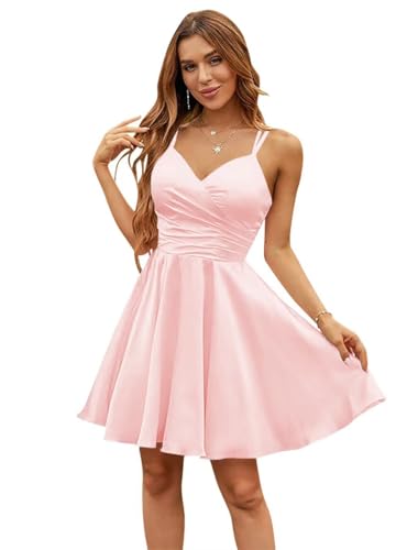 Image of Spaghetti Straps Homecoming Dresses for Teens with Pockets A-Line Short Prom Dress Fitted Party Dress LA06