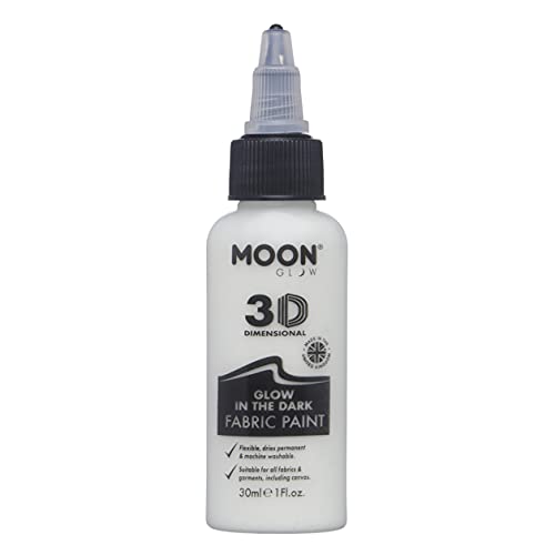 Moon Glow Pintura para tela 3D que brilla en la oscuridad - pintura textil para ropa, camisetas, bolsos, zapatos y lienzos Invisible 30 ml (Paquete de 1)