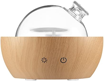 Glass Essential Oil Diffuser with Real Wood Base, 200ml Ultrasonic Aromatherapy Diffuser, Glass Dome Humidifier, LED Light Available in 7 Colors, Auto Shut-Off for Home Office Bedroom Gift