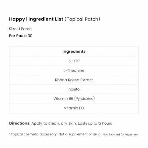 Image of The Patch Remedy Happy Patch | 5-HTP, L-Theanine, Rhodiola, Inositol, B6, Vitamin D3 | 30 Patches