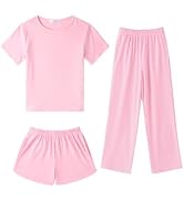 Arshiner Girls Pajama Set 3 Piece Short Sleeve Sleepwear Summer Soft Cute Pjs Outfits