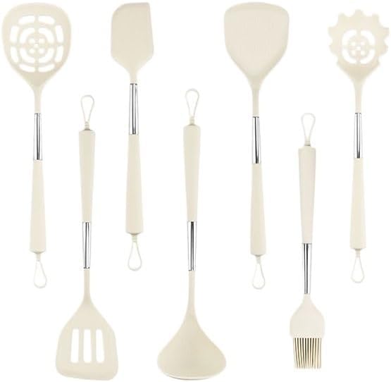 7-piece Set of Stainless Steel Silicone Handle Spatula Spoon Grade Kitchenware Cooking for Scooping Noodles