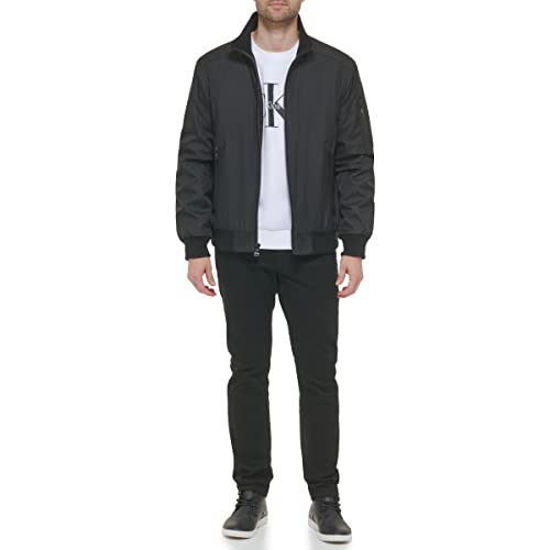 Calvin Klein Men's Water And Wind Resistant Rip Stop Bomber Jacket (Standard And Big & Tall), Jet Black, X-Large #TOP4