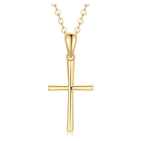 SISGEM Real 14k Gold Cross Necklace for Women, Baptism Jewelry Confirmation Gifts for Her, 16+1+1 inch Cover