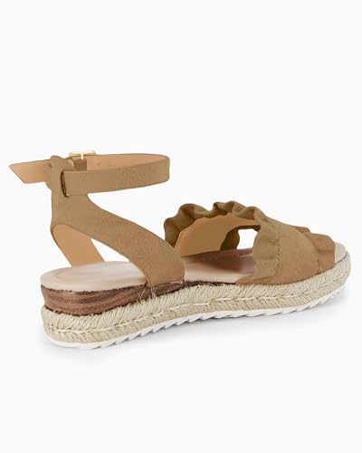 Image of Coutgo Girls Espadrille Platform Sandals Ruffle Open Toe Ankle Buckle Strap Wedge Casual Summer Shoes for Kids Toddlers