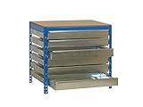 Capacidad de carga 600 kg Banco de trabajo BT5 con cajón Simonwork Azul/Madera Simonrack 842x1210x760 mms - banco de trabajo con cajones - mesa con cajones 600 Kgs de capacidad por estante