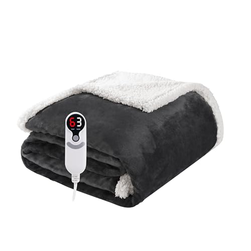 Electric Heated Blanket Throw Size 50"x60", Soft Flannel with Overheat