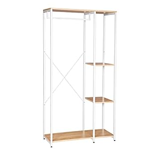 WOLTU SR0047whe kapstok industrieel 90x40x167cm in spaanplaat en stalen,kledingstang Kledingrek met schoenenrek,Wit…