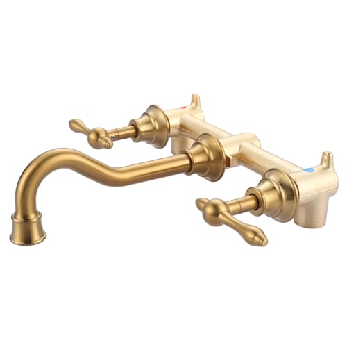 Gold Bathroom Faucet Wall Mount: WOWOW Antique Bathroom Sink Faucet 2 Handle Lavatory Faucet 3 Hole Tap and Rough-in Valve Included