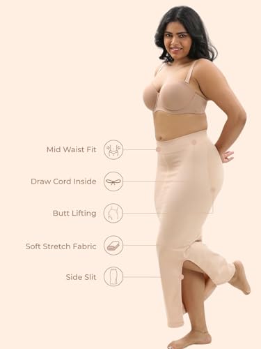 Image of UNDERNEAT Womens Saree Shapewear | All-Day Comfort Fit and Tummy Shaping | Flawless Silhouette | Slide Slit Saree Shaper | Seamless Petticoat for Women | Body Shaper Skirts for Women
