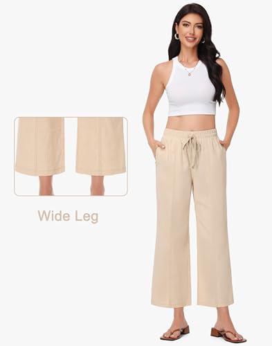 Cotton Linen Cropped Pants for Women - Wide Leg High Waist Capri Pant Casual Beach Summer Pull On with Zip Pockets4