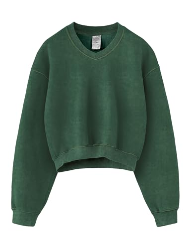 Hatant Green Crop Sweatshirts for Women Fashion Hoodies & Sweatshirts Soft Fleece Vintage Pullover for women Gym Athletic Workout Hoodie Sweaters Sweat Shirts for Women,Dark Green,Large