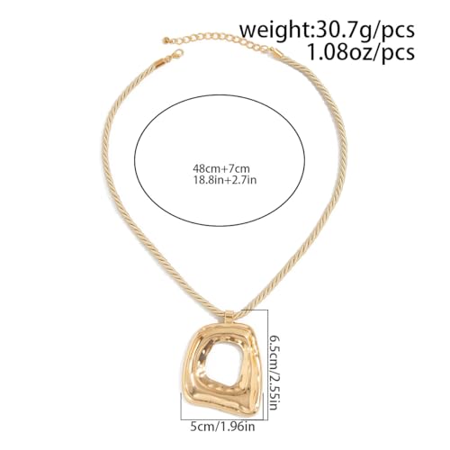 PLOUTOS Statement Modern Geometric Hollow Square Pendant Rope Chain Necklace for Women Bold Fashion Layering Collarbone Jewelry Party Wear Accessory3