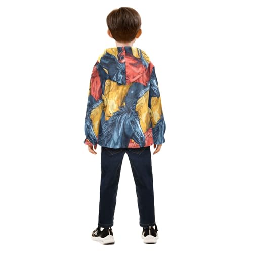 Colorful Horses Pattern Print Toddler Fleece Jacket Girl Boys Hooded Fleece Jacket Coat Warm Outwear Zip-up 3-10T4