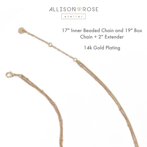 Allison Rose Atelier - Sunburst Pendant Necklace - Delicate 14K Gold Plated Half Spike 2Pc Necklace Set With Box Chain And Beaded Satelite Chain - Boho Gold Necklace For Women #TOP5