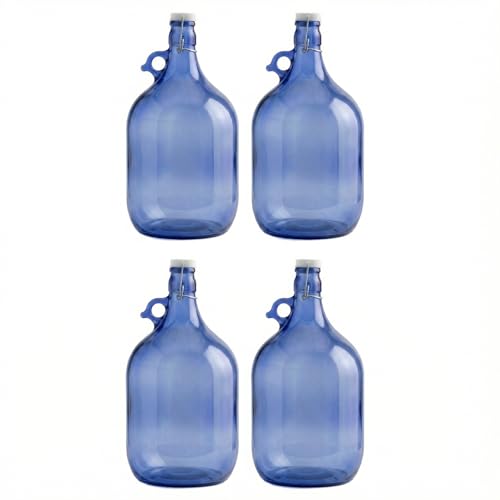 lilawelt24 4x 5L blaue Flasche mit Bügelverschluss Bügelflasche GLASBALLON Weinballon GÄRBALLON GLASFLASCHE Gallone Leer zum Befüllen blaue mit rundem Griff zur Aufbewahrung von Wasser(4x 5L)
