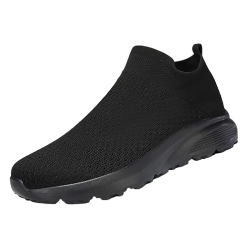 Barfotaskor herr 44 sportskor ventilerande mesh, fritidsskor stor storlek, sommarskor mellantopp sneakers, slip-on-säkerhet, herrskor, lätta, bekväma promenadskor, Athleisure sneakers, svart, 43 EU