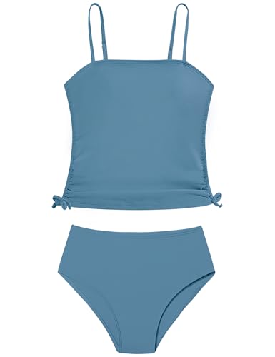 Image of Girls Tankini Swimsuits Tropical Print Bathing Suit Two Piece Girls' Swimwear with Tie Side Knot 9-16T