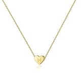PAVOI 14Kゴールドメッキ ミニ 上品 ハート イニシャルネックレス スライダー調節可能なネックレス 18インチ 女性用レターネックレス, 不明,