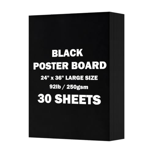 Image of Black Poster Board Paper, 24 inchx36 inch Poster Sheets, 30 Sheets | Large Size, 250GSM /92LB Heavy-Weight, Blank Poster Paper Bulk for Projects, Presentations, Displays, Signs, Crafts