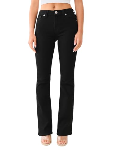 True Religion Women's Becca Mid Rise Boot Cut Single Needle Stitching Jeans Pant - Black Body Rinse