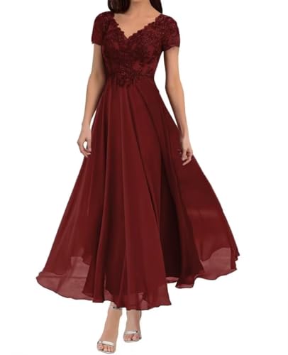 2 Pieces Mother of The Bride Dress for Wedding Short Sleeve Lace Chiffon Formal Evening Dress4