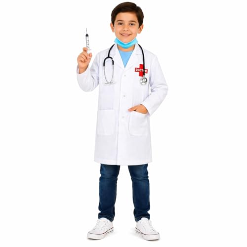 Image of Raj Costume Doctor Costume for Kids Lab Coat Doctor Coat for Kids School Career Day Scientists Doctor Dress Up for Kids Stage Shows