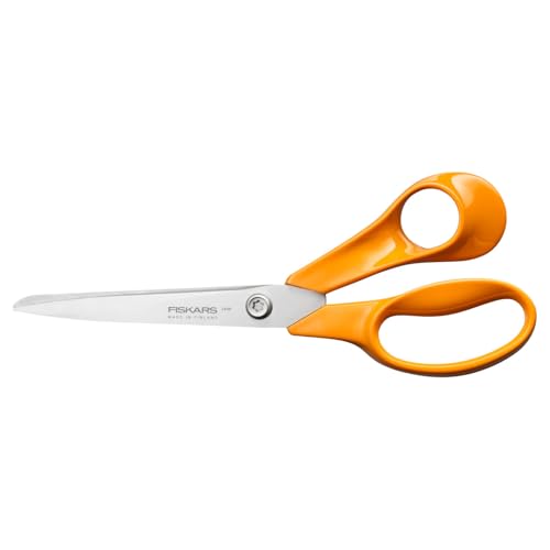 Fiskars Classic Uniwersalne nożyce kuchenne, Praworęczne, Długość całkowita: 21 cm, Ulepszona śruba Torx i ergonomiczny uchwyt, Trwałe opakowanie, Stal/plastik, Pomarańczowy, 1075031