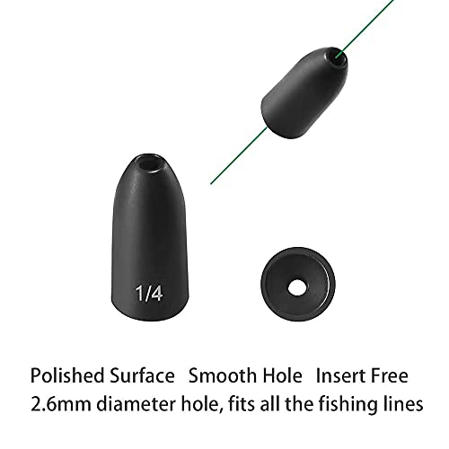 Image of 5pcs Fishing Weights, Anodized Black Tungsten Bullet Sinkers, with Sizes Laser-Engraved, No Abrasion, Never Chip, Sensitive and Great Castability